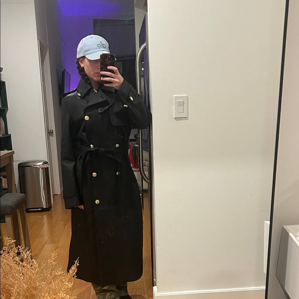 Mackage Black Trench Coat with Gold Buttons